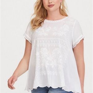 Torrid Size 2 White Embroidered Challis Blouse